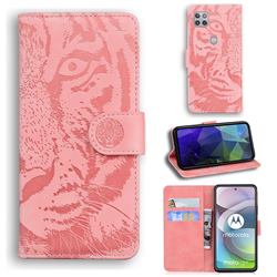 Intricate Embossing Tiger Face Leather Wallet Case for Motorola Moto G 5G - Pink