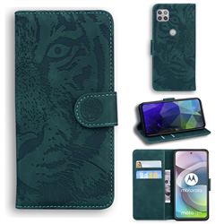 Intricate Embossing Tiger Face Leather Wallet Case for Motorola Moto G 5G - Green