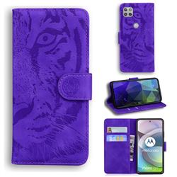 Intricate Embossing Tiger Face Leather Wallet Case for Motorola Moto G 5G - Purple