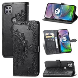 Embossing Imprint Mandala Flower Leather Wallet Case for Motorola Moto G 5G - Black
