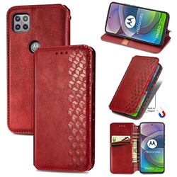 Ultra Slim Fashion Business Card Magnetic Automatic Suction Leather Flip Cover for Motorola Moto G 5G - Red