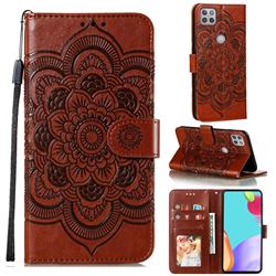 Intricate Embossing Datura Solar Leather Wallet Case for Motorola Moto G 5G - Brown