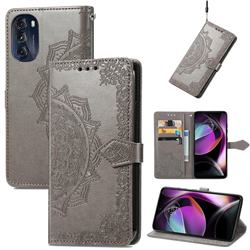 Embossing Imprint Mandala Flower Leather Wallet Case for Motorola Moto G 5G 2022 - Gray