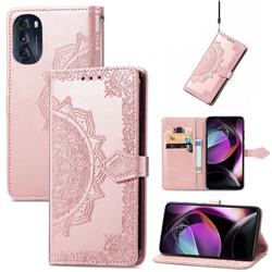 Embossing Imprint Mandala Flower Leather Wallet Case for Motorola Moto G 5G 2022 - Rose Gold