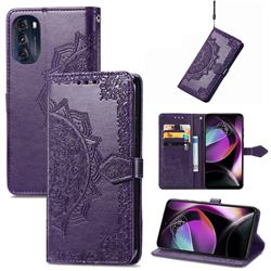 Embossing Imprint Mandala Flower Leather Wallet Case for Motorola Moto G 5G 2022 - Purple