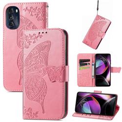 Embossing Mandala Flower Butterfly Leather Wallet Case for Motorola Moto G 5G 2022 - Pink