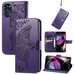 Embossing Mandala Flower Butterfly Leather Wallet Case for Motorola Moto G 5G 2022 - Dark Purple