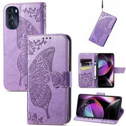 Embossing Mandala Flower Butterfly Leather Wallet Case for Motorola Moto G 5G 2022 - Light Purple