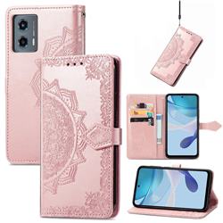 Embossing Imprint Mandala Flower Leather Wallet Case for Motorola Moto G 5G 2023 - Rose Gold