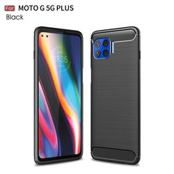 Luxury Carbon Fiber Brushed Wire Drawing Silicone TPU Back Cover for Motorola Moto G 5G Plus - Black