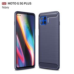 Luxury Carbon Fiber Brushed Wire Drawing Silicone TPU Back Cover for Motorola Moto G 5G Plus - Navy