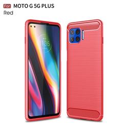 Luxury Carbon Fiber Brushed Wire Drawing Silicone TPU Back Cover for Motorola Moto G 5G Plus - Red