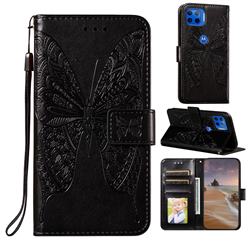 Intricate Embossing Vivid Butterfly Leather Wallet Case for Motorola Moto G 5G Plus - Black