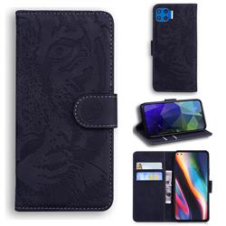 Intricate Embossing Tiger Face Leather Wallet Case for Motorola Moto G 5G Plus - Black