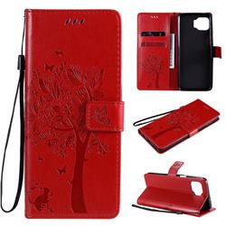 Embossing Butterfly Tree Leather Wallet Case for Motorola Moto G 5G Plus - Red