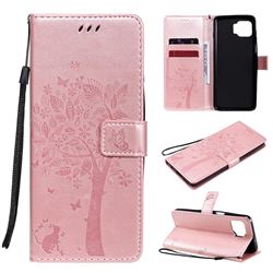 Embossing Butterfly Tree Leather Wallet Case for Motorola Moto G 5G Plus - Rose Pink