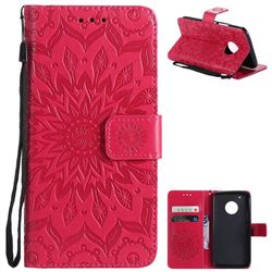 Embossing Sunflower Leather Wallet Case for Motorola Moto G5 Plus - Red