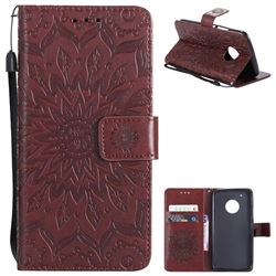 Embossing Sunflower Leather Wallet Case for Motorola Moto G5 Plus - Brown