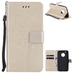 Embossing Butterfly Tree Leather Wallet Case for Motorola Moto G5 Plus - Champagne