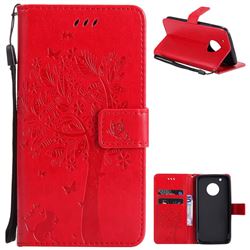 Embossing Butterfly Tree Leather Wallet Case for Motorola Moto G5 Plus - Red