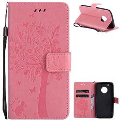 Embossing Butterfly Tree Leather Wallet Case for Motorola Moto G5 Plus - Pink