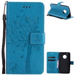 Embossing Butterfly Tree Leather Wallet Case for Motorola Moto G5 Plus - Blue