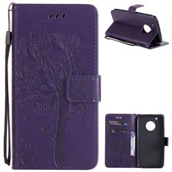 Embossing Butterfly Tree Leather Wallet Case for Motorola Moto G5 Plus - Purple