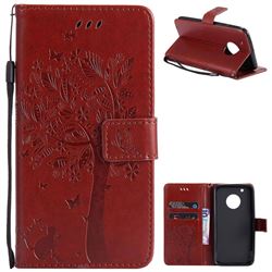 Embossing Butterfly Tree Leather Wallet Case for Motorola Moto G5 Plus - Brown