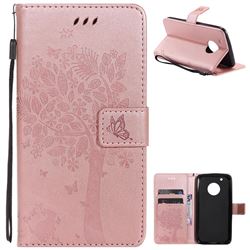 Embossing Butterfly Tree Leather Wallet Case for Motorola Moto G5 Plus - Rose Pink