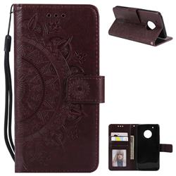 Intricate Embossing Datura Leather Wallet Case for Motorola Moto G5 Plus - Brown