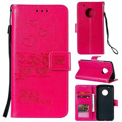 Embossing Owl Couple Flower Leather Wallet Case for Motorola Moto G5 Plus - Red