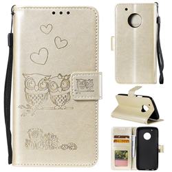Embossing Owl Couple Flower Leather Wallet Case for Motorola Moto G5 Plus - Golden