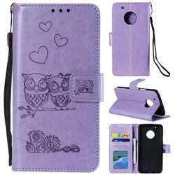 Embossing Owl Couple Flower Leather Wallet Case for Motorola Moto G5 Plus - Purple
