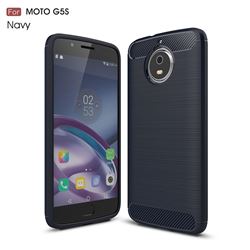 Luxury Carbon Fiber Brushed Wire Drawing Silicone TPU Back Cover for Motorola Moto G5S (Navy)