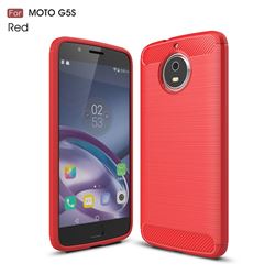 Luxury Carbon Fiber Brushed Wire Drawing Silicone TPU Back Cover for Motorola Moto G5S (Red)