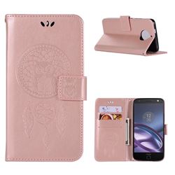 Intricate Embossing Owl Campanula Leather Wallet Case for Motorola Moto G5S - Rose Gold