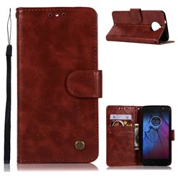 Luxury Retro Leather Wallet Case for Motorola Moto G5S - Wine Red