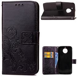 Embossing Imprint Four-Leaf Clover Leather Wallet Case for Motorola Moto G5S - Black