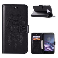 Intricate Embossing Owl Campanula Leather Wallet Case for Motorola Moto G5S Plus - Black