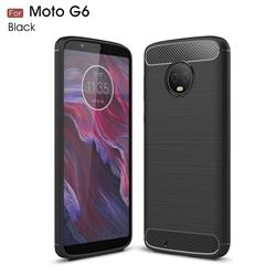 Luxury Carbon Fiber Brushed Wire Drawing Silicone TPU Back Cover for Motorola Moto G6 - Black