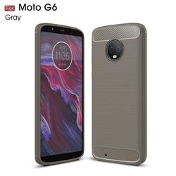 Luxury Carbon Fiber Brushed Wire Drawing Silicone TPU Back Cover for Motorola Moto G6 - Gray