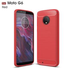 Luxury Carbon Fiber Brushed Wire Drawing Silicone TPU Back Cover for Motorola Moto G6 - Red