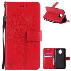Embossing Butterfly Tree Leather Wallet Case for Motorola Moto G6 - Red