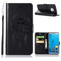Intricate Embossing Owl Campanula Leather Wallet Case for Motorola Moto G6 - Black