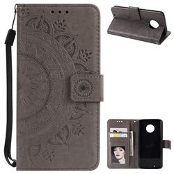 Intricate Embossing Datura Leather Wallet Case for Motorola Moto G6 - Gray