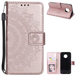 Intricate Embossing Datura Leather Wallet Case for Motorola Moto G6 - Rose Gold