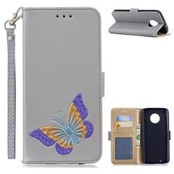 Imprint Embossing Butterfly Leather Wallet Case for Motorola Moto G6 - Grey