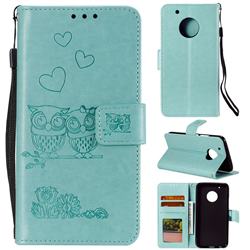 Embossing Owl Couple Flower Leather Wallet Case for Motorola Moto G6 - Green