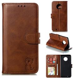 Embossing Happy Cat Leather Wallet Case for Motorola Moto G6 - Brown