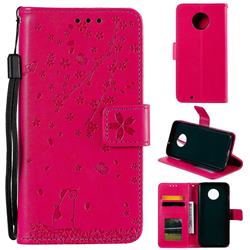 Embossing Cherry Blossom Cat Leather Wallet Case for Motorola Moto G6 - Rose